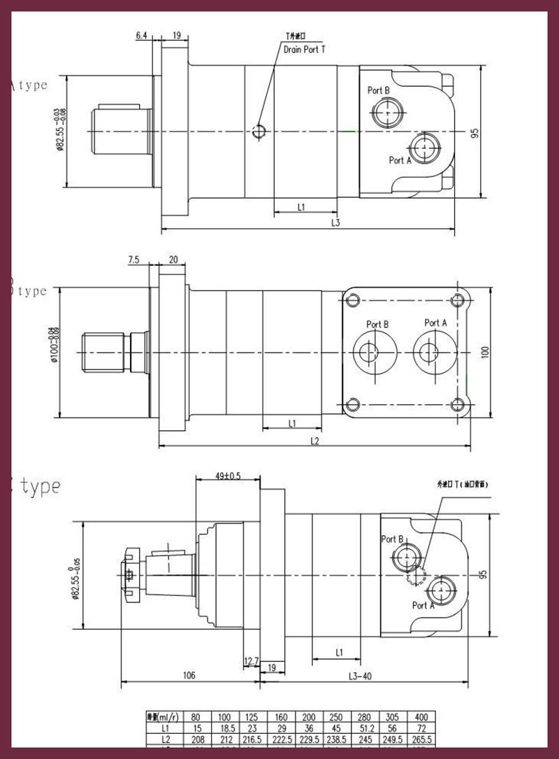 2 Holes Flange Hydraulic Orbit Motors Repalace with Danfoss (OMS) 2000 (2K) G1/2 Oil Port G1/4 Drain Port