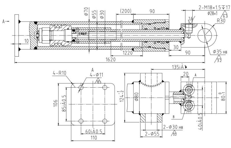 Long Stroke Hydraulic Cylinder Hsg55/30 for Crane