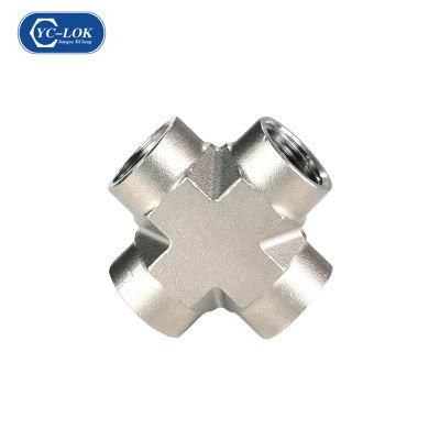 Female Hydraulic Pipe Cross 4 Way Pipe Connector for Industry
