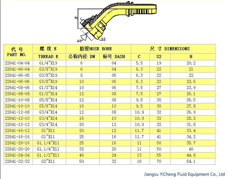 22641 45 Degree Bsp Female 60 Degree Cone Hose Fitting