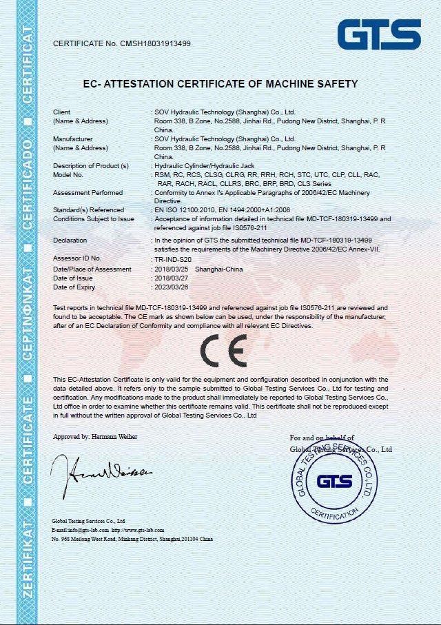 50 Ton Single Acting Piston Hydraulic Cylinders