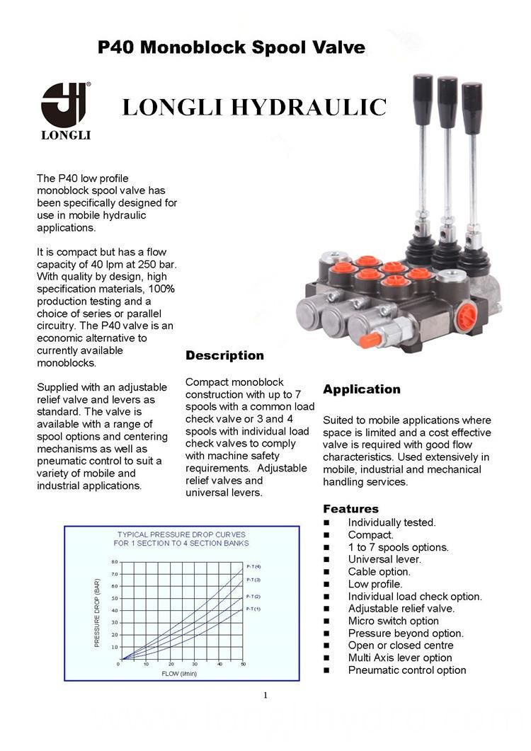 3P40 one Spool Hydraulic Monoblock Directional Control Valve