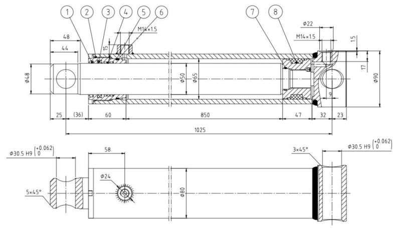 Hydraulic Oil Cylinder Hydraulic Jack Hsg65/50-850*1025-Wx