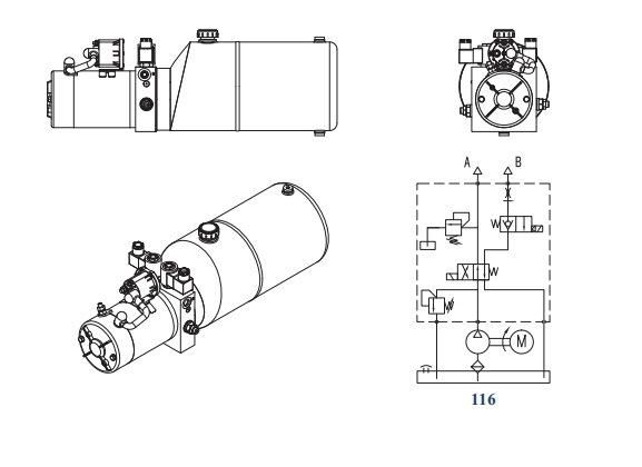 12V 24V DC Dump Trailer Hydraulic Power Pack Horizontal Mounting Power Unit