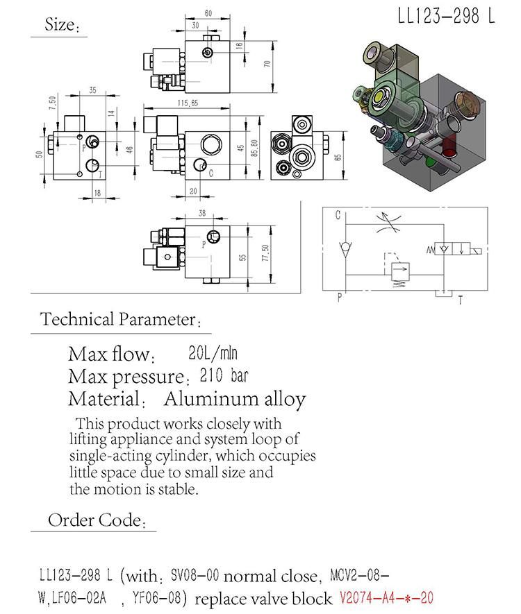 LL123-298 Lower price Hydraulic Lift Valve Blocks