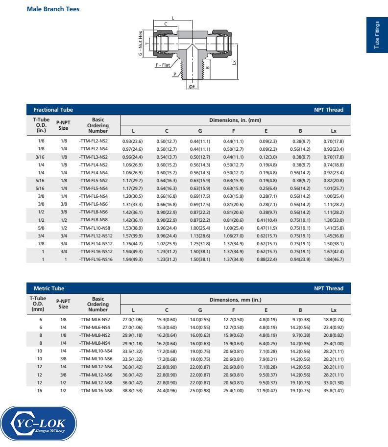 Yc-Mbt Stainless Steel Male Branch Tee Hydraulic Tube Fittings