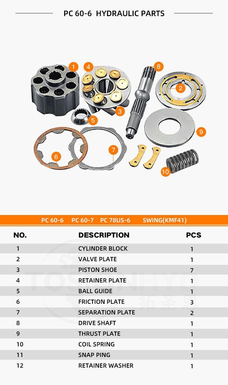 PC60-6 PC60-7 PC78us-6 Kmf41 Excavator Hydraulic Pump Parts with Komatsu Swing Motor Spare Repair Kit