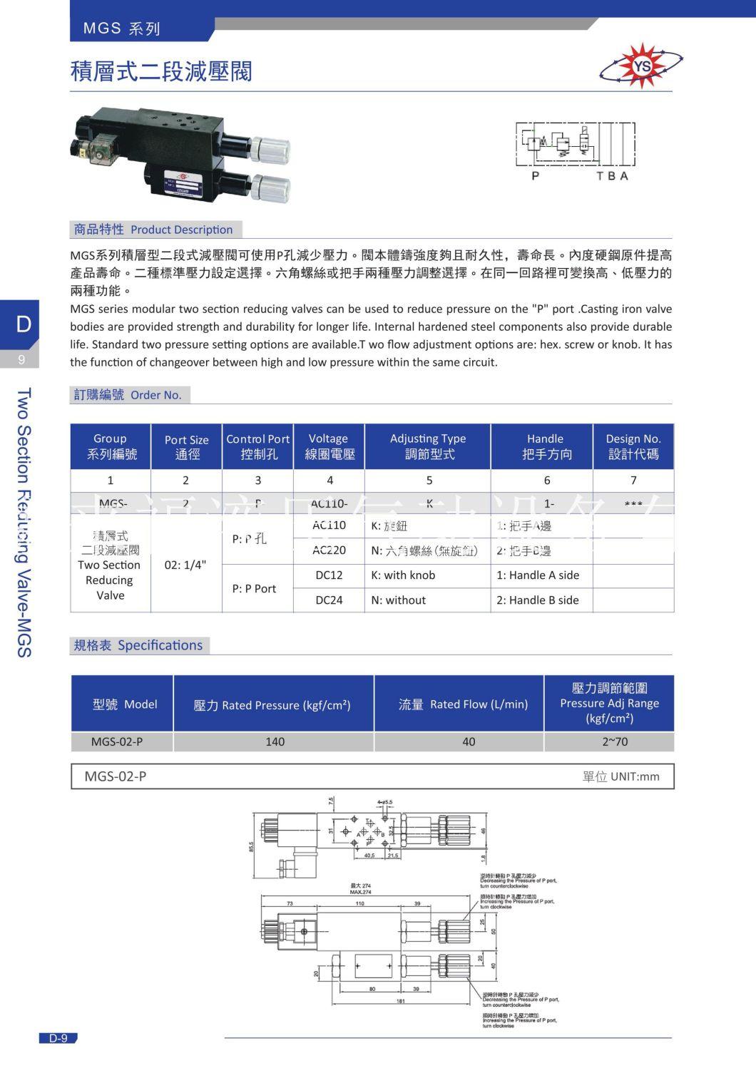 Laminated Proportional Flow Valve Mst/ Throttle Valve Mt/Pressure Reducing Valve Mgs