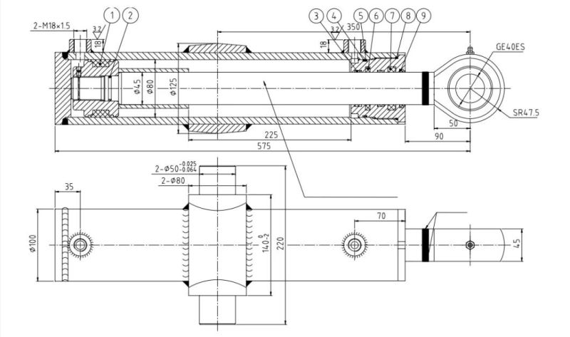 Hydraulic Oil Cylinder Hydraulic Jack Hsg80/45-225*575-Wx