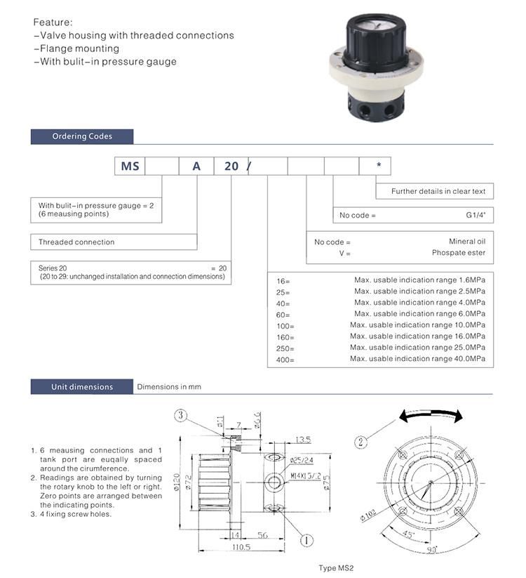MS2A Hydraulic Rexroth pressure gauge flow control valve parts