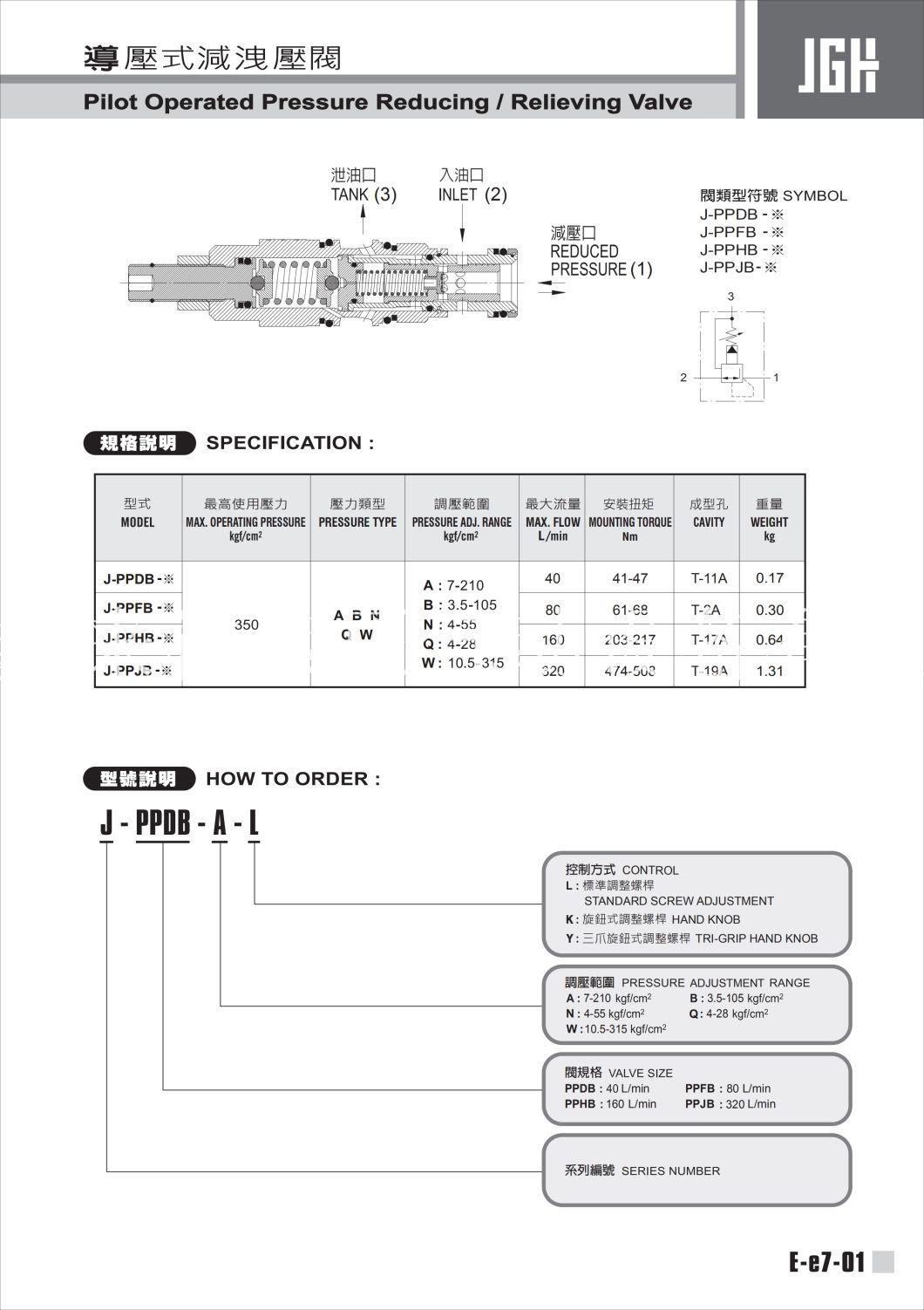 J-Ppdb Pilot Operated, Pressure Reducing / Relieving Valve