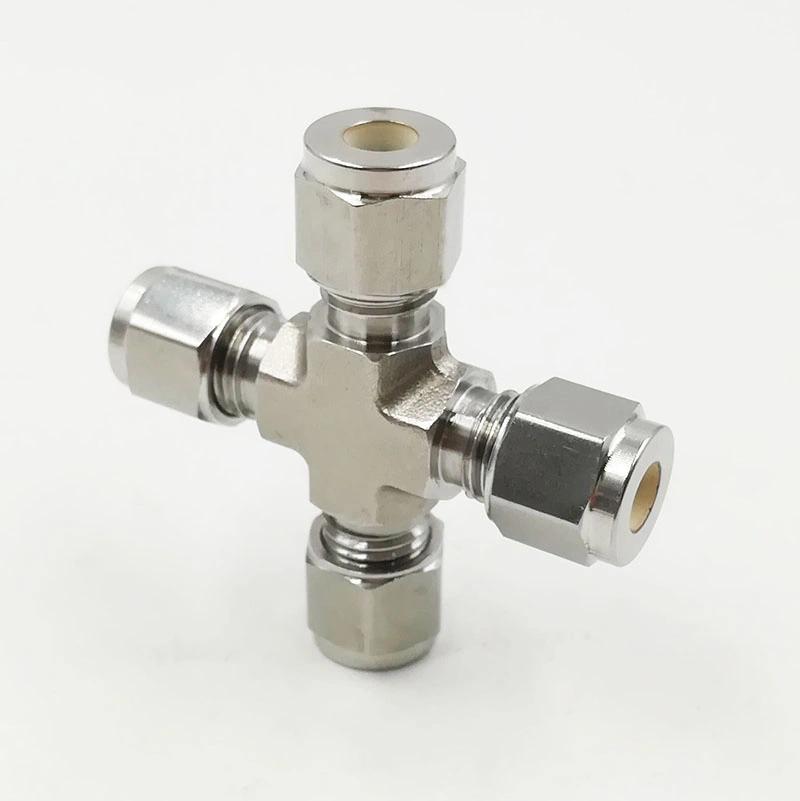 Stainless Steel SS316 Compression 6000 Psi Double Ferrule 4-Way Equal Union Cross Hydraulic Tube Fittings