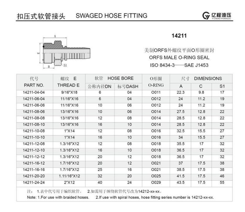 14211 Orfs Male O-Ring Seal Hose Fitting