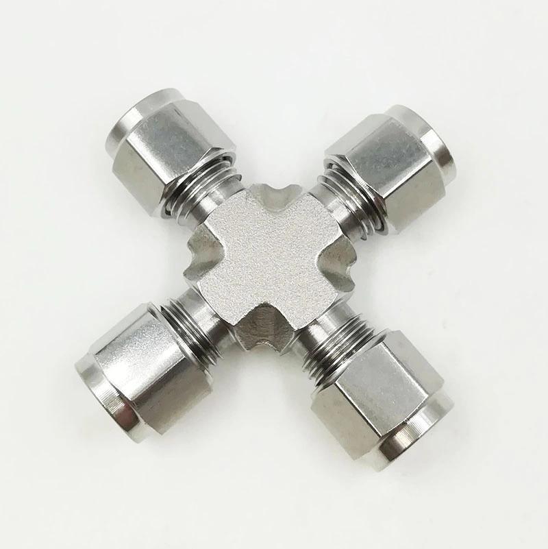 Stainless Steel SS316 Compression 6000 Psi Double Ferrule 4-Way Equal Union Cross Hydraulic Tube Fittings