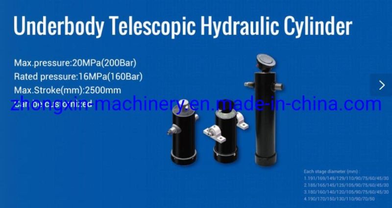 10t Underbody Telescopic Hydraulic Cylinder for Dump Truck
