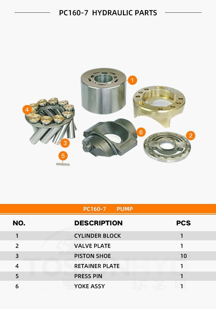 PC160-7 Excavator Hydraulic Pump Parts with Komatsu Motor Spare Repair Kit