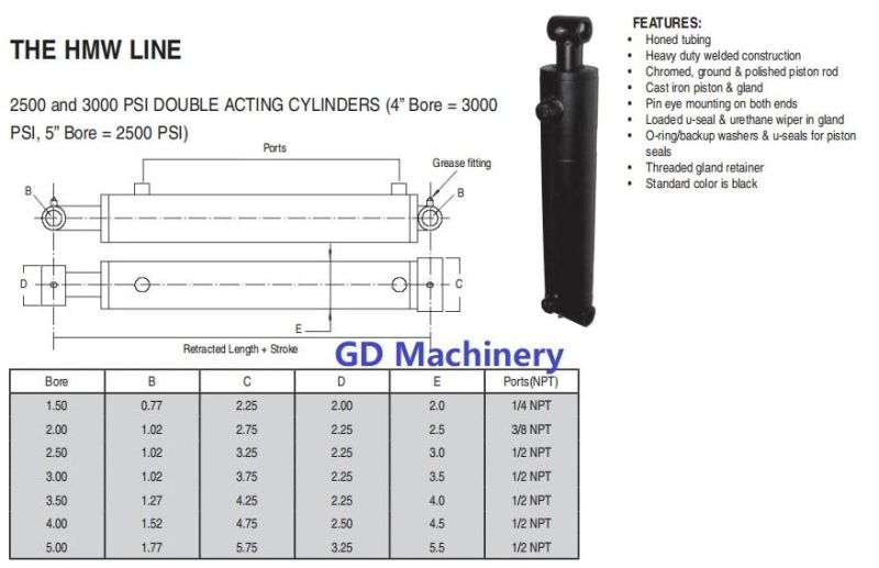 Hydraulic Cylinder RAM Hard Chrome Palted Double Acting Welded Hydraulic Cylinders