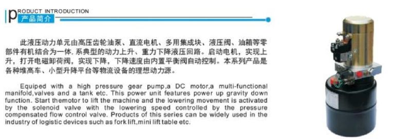 24V DC/380V 0.75kw 6L or Custom Hydraulic Power Packs for Hydraulic Lift