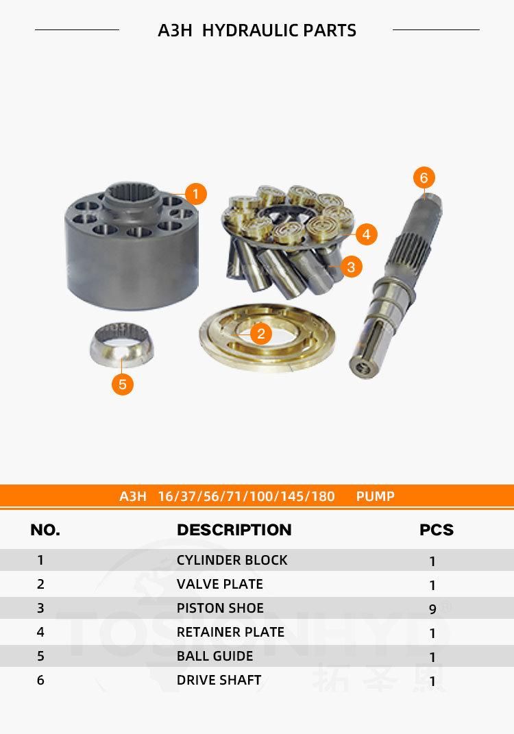 A3h 16/37/56/71/100/145/180 A3h16 A3h37 A3h56 A3h71 A3h100 A3h145 A3h180 Hydraulic Pump Parts with Yuken Spare Repair Kits