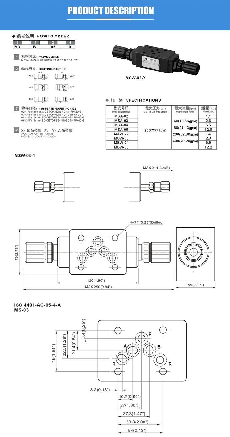 MSW03 Yuken type hydraulic fuel solenoid throttle check valve