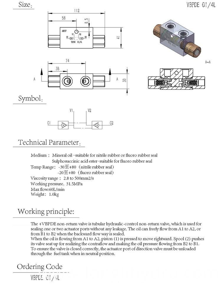 VBPDE High Pressure Hydraulic Lock Valve Hydraulic Parts custom manifold block