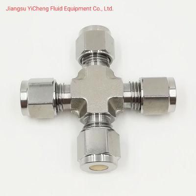 Double Ferrule SS316 Instrument Fitting Pipe Fittings Cross Type Compression 4 Way Union Cross Fittings for Hydraulic Tube Fittings