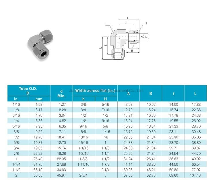 Parker Standard Double Ferrule Elbow Union Hydraulic Tube Fittings