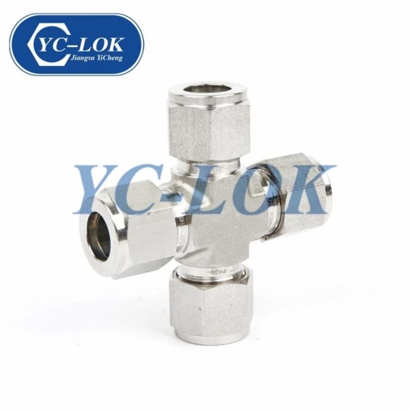 Stainless Steel Fittings Double Ferrules Metric Hydraulic Tube Fittings 4-Way Union Cross for Water