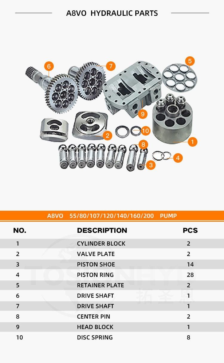 A8vo 107 Hydraulic Pump Parts with Rexroth Spare Repair Kits