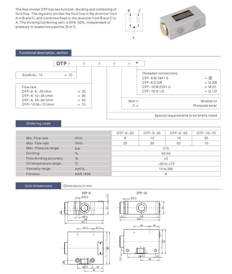 DTP series Custom Hydraulic Flow Divider Valve