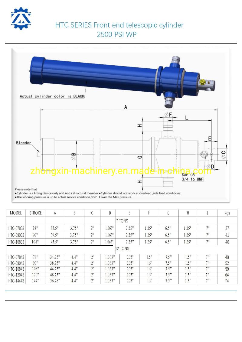 HTC Type Telescopic Hydraulic Cylinder for Dump Truck